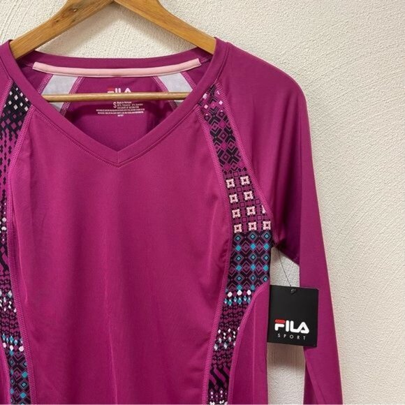 NWT Fila Sport Pink Purple Long Sleeve Running Top Sz Small - Picture 2 of 5